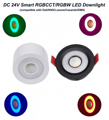 New Design 24V 10W LED Recessed RGB+CCT Downlights for Home Automation Lighting